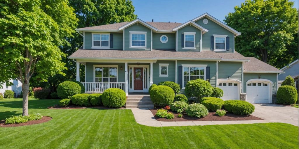 House with green lawn and clear sky