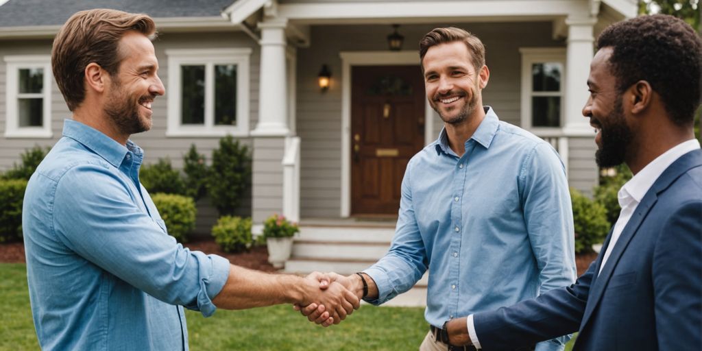 Happy couple with real estate agent